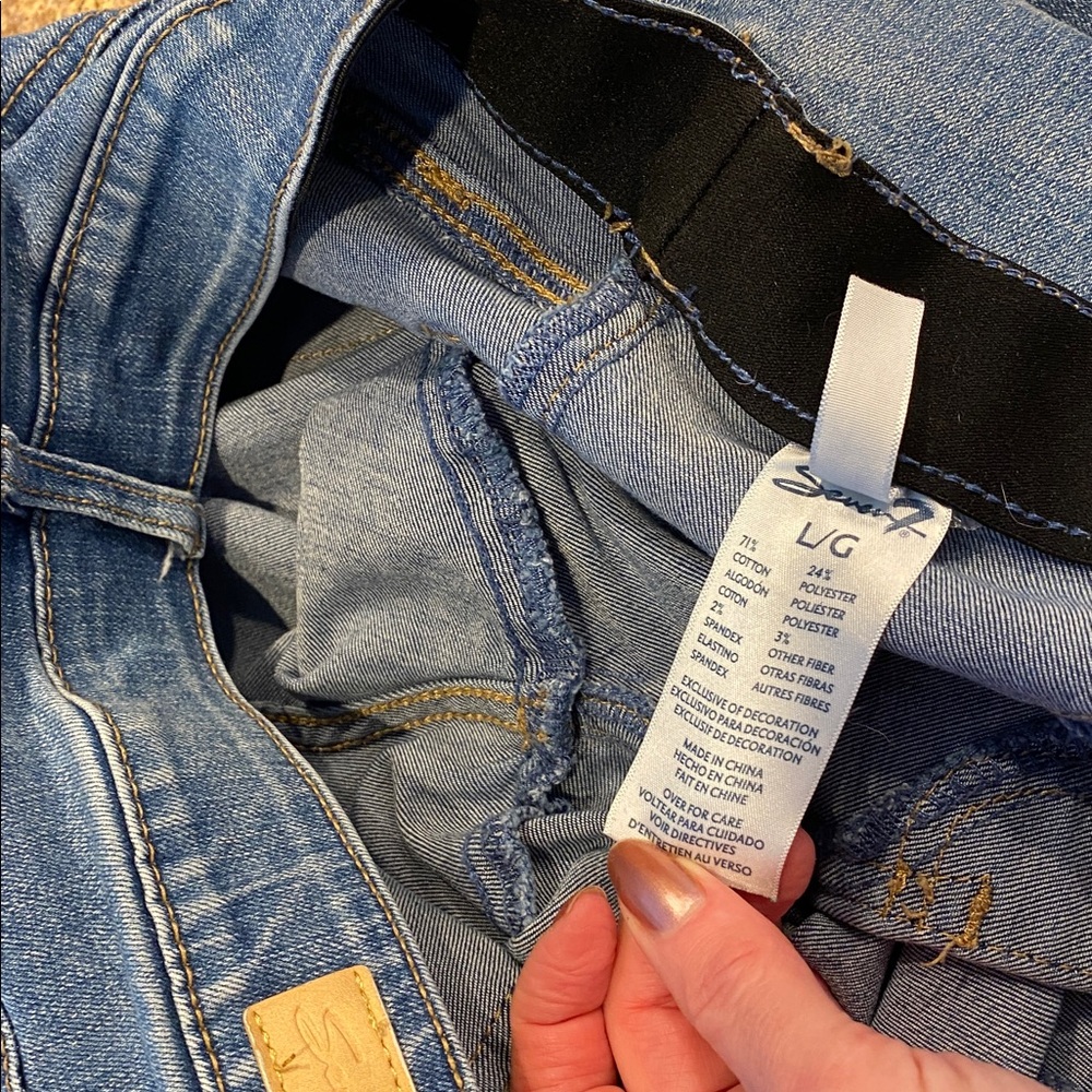 Seven7 Seamless Pull On Skinny Blue Jeans L/G MUSTY Faux Front Pockets No Zipper - Picture 4 of 16